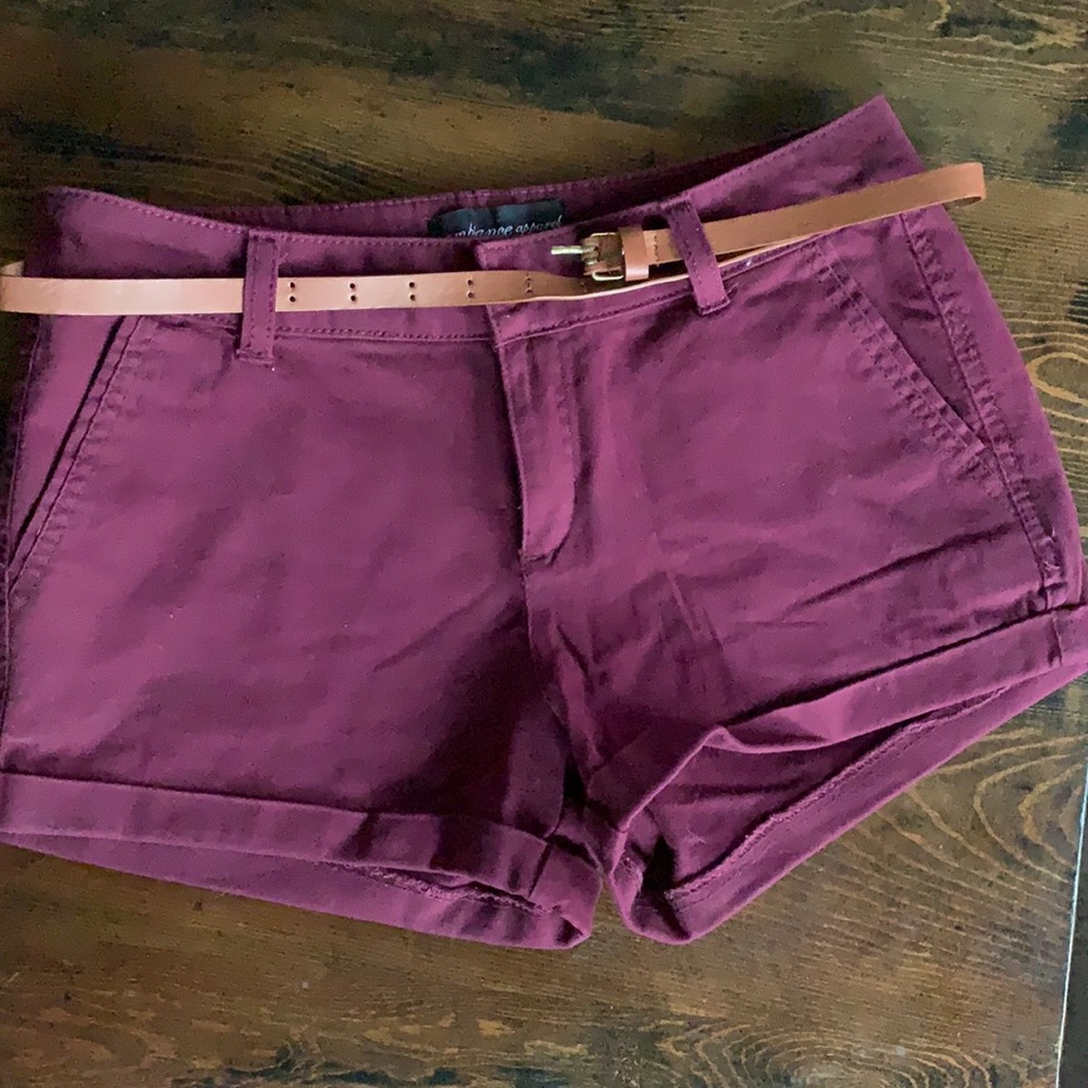 maroon shorts with belt